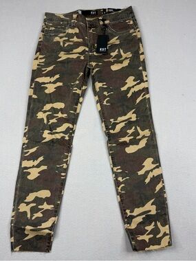 KUT Connie Skinny Crop Camo Jeans Size 0 Raw Hem Stretch NWT